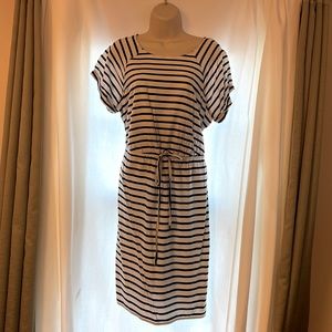 White with Navy Stripes, Mid-Length Dress, Old Navy, Size Large